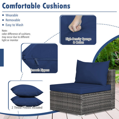 7-Piece Patio Rattan Furniture Set with Sectional Cushioned Sofa