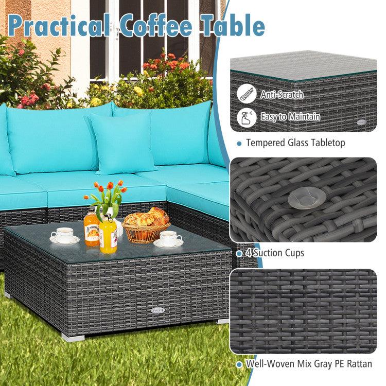 7-Piece Patio Rattan Furniture Set with Sectional Cushioned Sofa