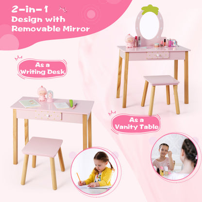 2-in-1 Children's Vanity Table Stool Set with Mirror