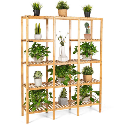 Multifunctional Bamboo Shelf Flower Plant Display Stand
