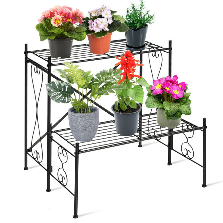 2-Tier Metal Plant Stand Garden Shelf