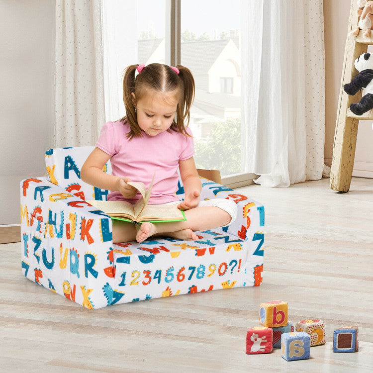 2-in-1 Convertible Kids Sofa with Velvet Fabric