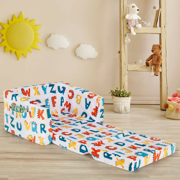 2-in-1 Convertible Kids Sofa with Velvet Fabric