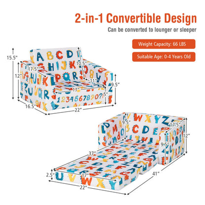 2-in-1 Convertible Kids Sofa with Velvet Fabric