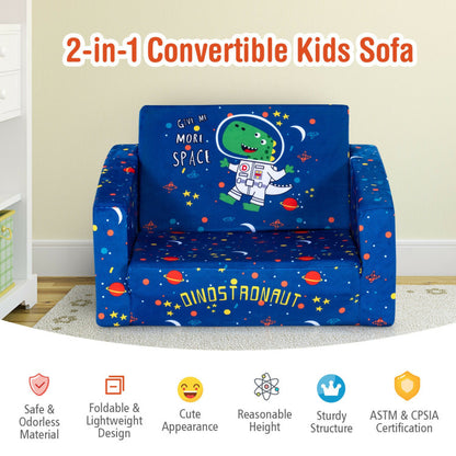 2-in-1 Convertible Kids Sofa with Velvet Fabric