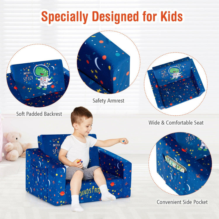 2-in-1 Convertible Kids Sofa with Velvet Fabric