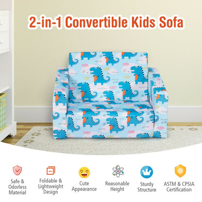2-in-1 Convertible Kids Sofa with Velvet Fabric