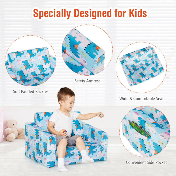 2-in-1 Convertible Kids Sofa with Velvet Fabric