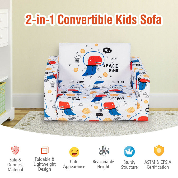 2-in-1 Convertible Kids Sofa with Velvet Fabric