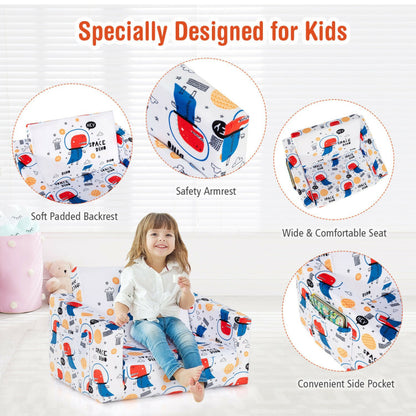 2-in-1 Convertible Kids Sofa with Velvet Fabric