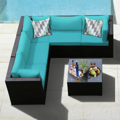 6 Piece Rattan Patio Sectional Sofa Set with Cushions for 4-5 Persons