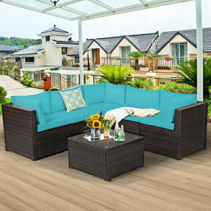 6 Piece Rattan Patio Sectional Sofa Set with Cushions for 4-5 Persons