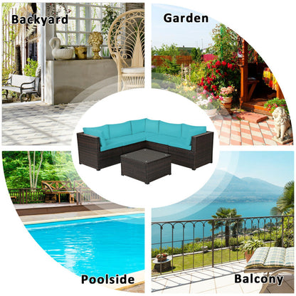 6 Piece Rattan Patio Sectional Sofa Set with Cushions for 4-5 Persons