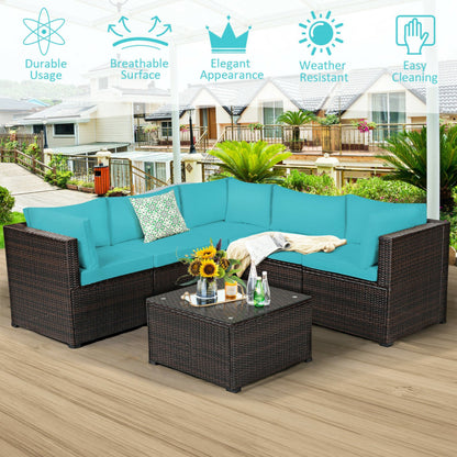 6 Piece Rattan Patio Sectional Sofa Set with Cushions for 4-5 Persons