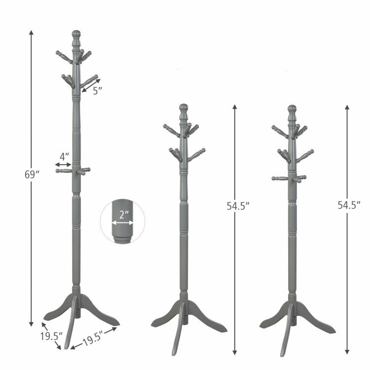 Entryway-Height Adjustable Coat Stand with 9 Hooks