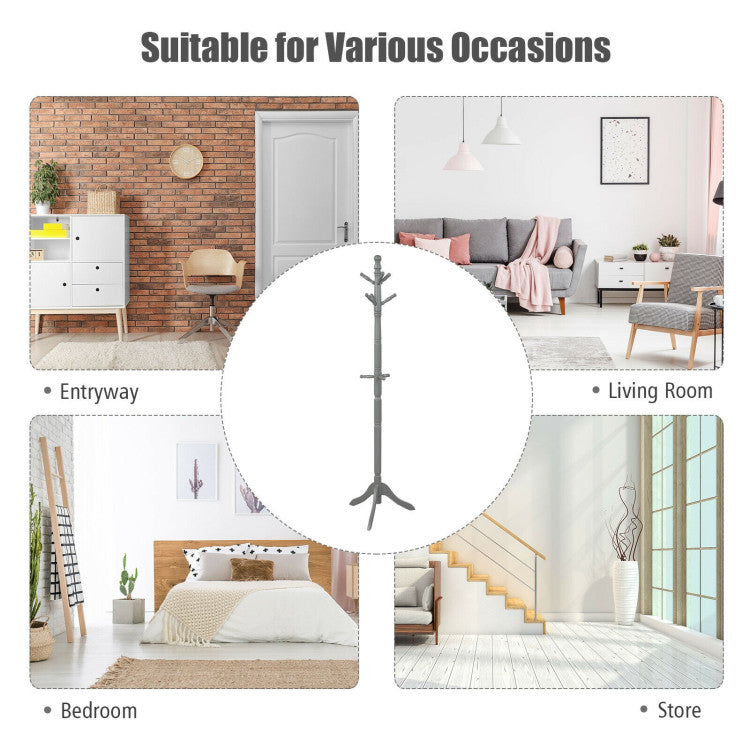 Entryway-Height Adjustable Coat Stand with 9 Hooks