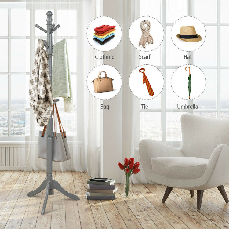 Entryway-Height Adjustable Coat Stand with 9 Hooks