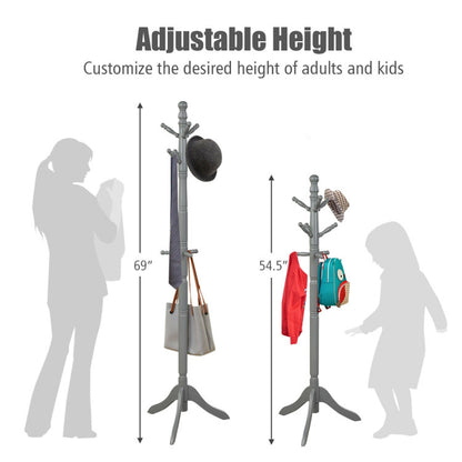 Entryway-Height Adjustable Coat Stand with 9 Hooks