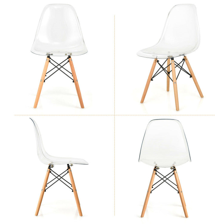 Set of 4 Dining Chairs Modern Plastic Shell with Clear Seat and Wood Legs