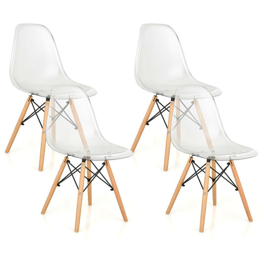 Set of 4 Dining Chairs Modern Plastic Shell with Clear Seat and Wood Legs