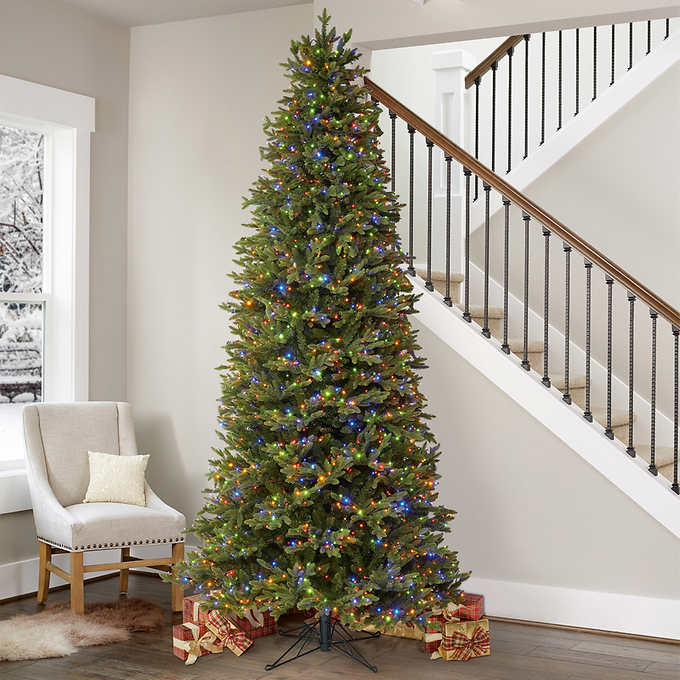 9 ft Pre-Lit Slim Aspen Artificial Christmas Tree with Color-Changing Radiant Micro LED Lights, Remote Control, Dimmer, and EZ Connect Technology, Perfect for Christmas Decorations