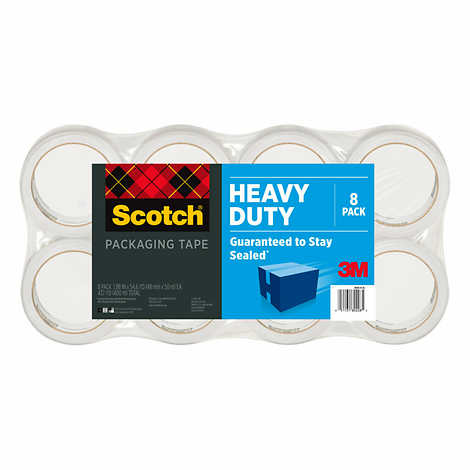 Scotch Heavy Duty Shipping Tape, Clear, Super Strength, Meets Postal Regulations,  8-Pack, 54.6 Yards per Roll