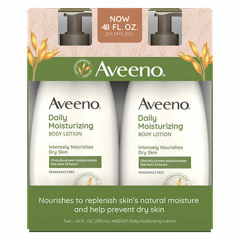 Aveeno Daily Moisture Lotion - Moisturizes Skin For 24 Hours, Fragrance-free, non-greasy and non-comedogenic, All Skin Types, 2 Pack, 24 fl oz
