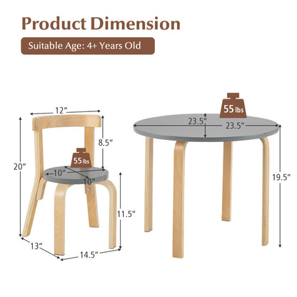 5-Piece Kids Wooden Curved Back Activity Table and Chair Set with Toy Bricks