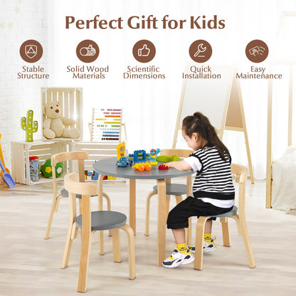 5-Piece Kids Wooden Curved Back Activity Table and Chair Set with Toy Bricks