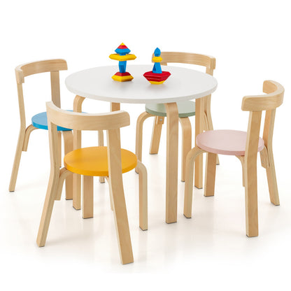 5-Piece Kids Wooden Curved Back Activity Table and Chair Set with Toy Bricks