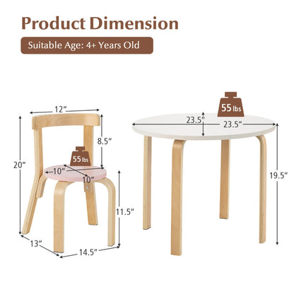 5-Piece Kids Wooden Curved Back Activity Table and Chair Set with Toy Bricks