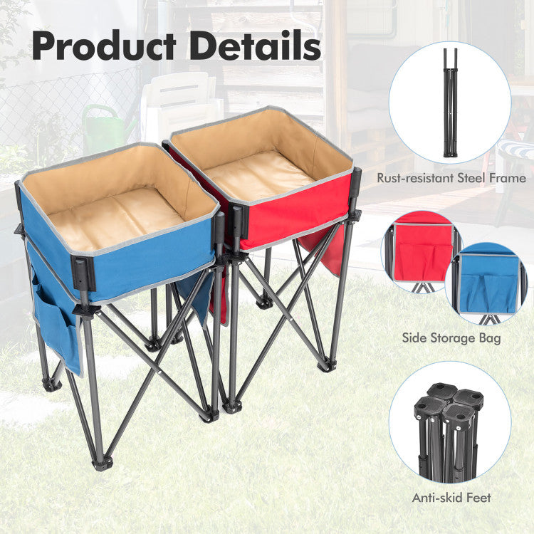 2 Piece Folding Camping Tables with Large Capacity Storage Sink for Picnic