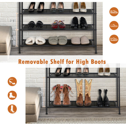 Industrial Adjustable 5-Tier Metal Shoe Rack with 4 Shelves for 16–20 Pairs