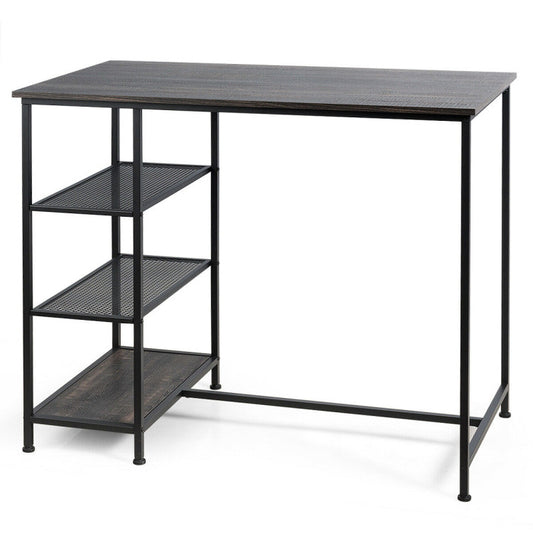 Industrial Dining/Bar Table with Metal Frame and Storage Shelves