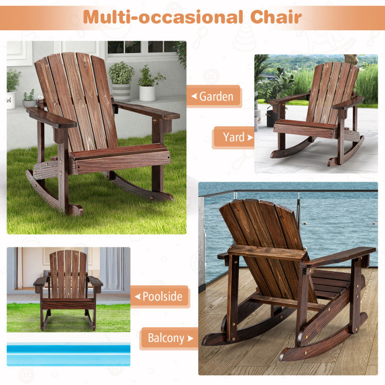 Outdoor Wooden Kid's Adirondack Rocking Chair with Slatted Seat