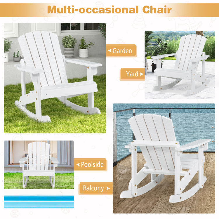 Outdoor Wooden Kid's Adirondack Rocking Chair with Slatted Seat