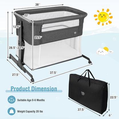 3-in-1 Foldable Baby Bedside Sleeper  with Mattress and 5 Adjustable Heights