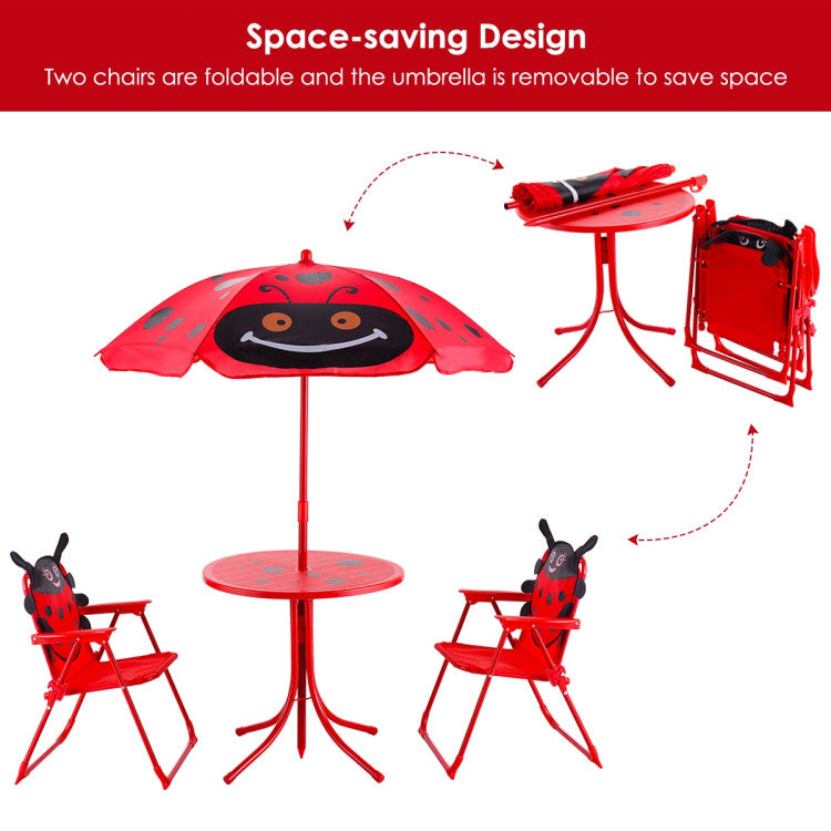 Kids Patio Folding Table and Chairs Set Beetle with Umbrella