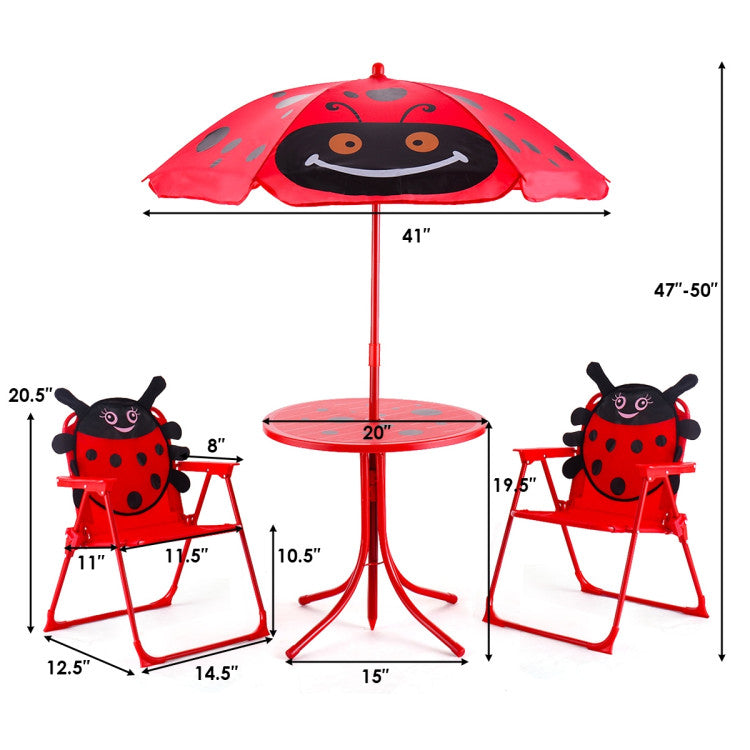 Kids Patio Folding Table and Chairs Set Beetle with Umbrella