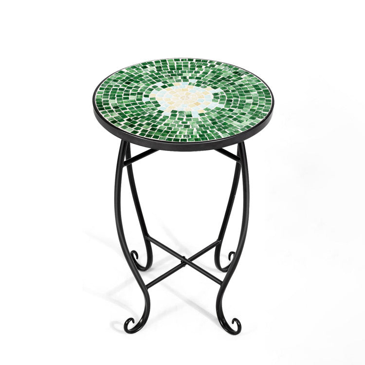 14-Inch Mosaic Round Side Table Plant Stand for Patio Lawn Garden