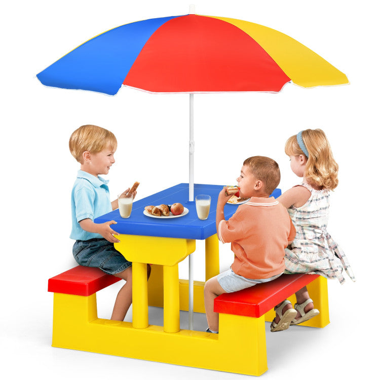 Kids Picnic Folding Table and Bench Set with Umbrella