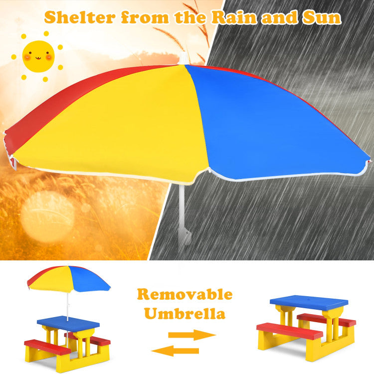 Kids Picnic Folding Table and Bench Set with Umbrella