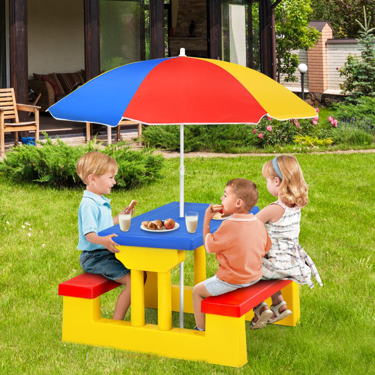 Kids Picnic Folding Table and Bench Set with Umbrella
