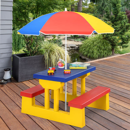 Kids Picnic Folding Table and Bench Set with Umbrella