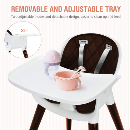 3-In-1 Adjustable Baby High Chair with Soft Seat Cushion