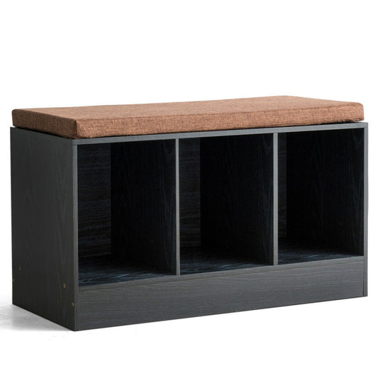Shoe Bench with Padded Cushion and 3-Cube Storage Box