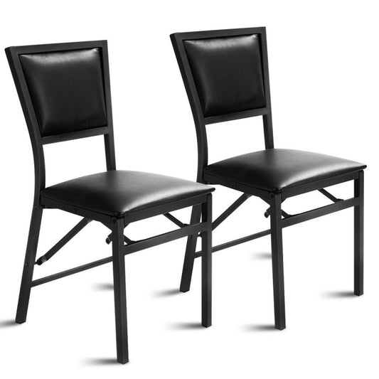 Set of 2 Metal Folding Dining Chairs with Space-Saving Design