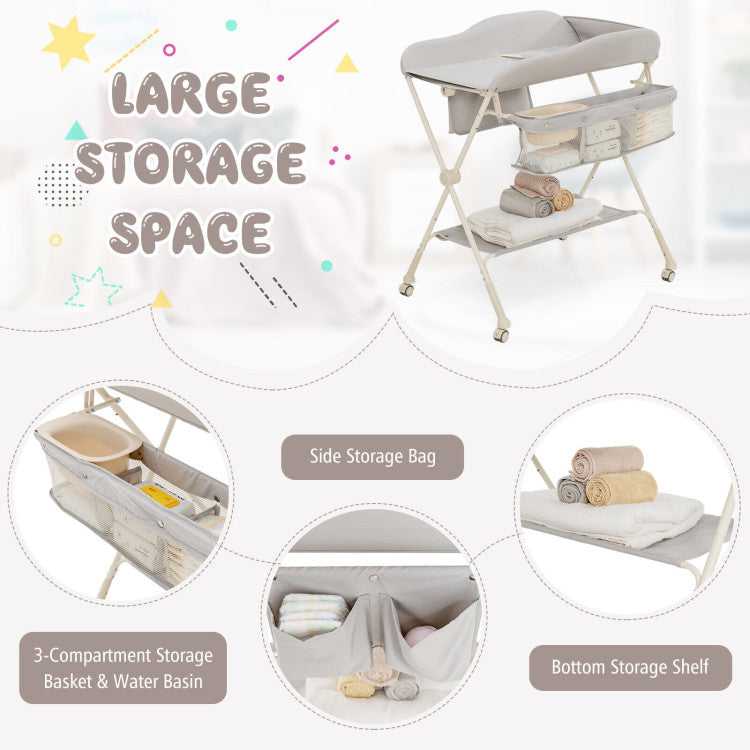 Baby Diaper Changing Table with Water Basin Wheel