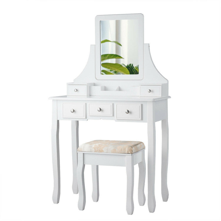 Makeup Vanity Set with Mirror and Cushioned Stool