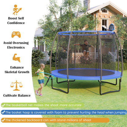 Recreational Trampoline with Basketball Hoop Safety Enclosure Net Ladder